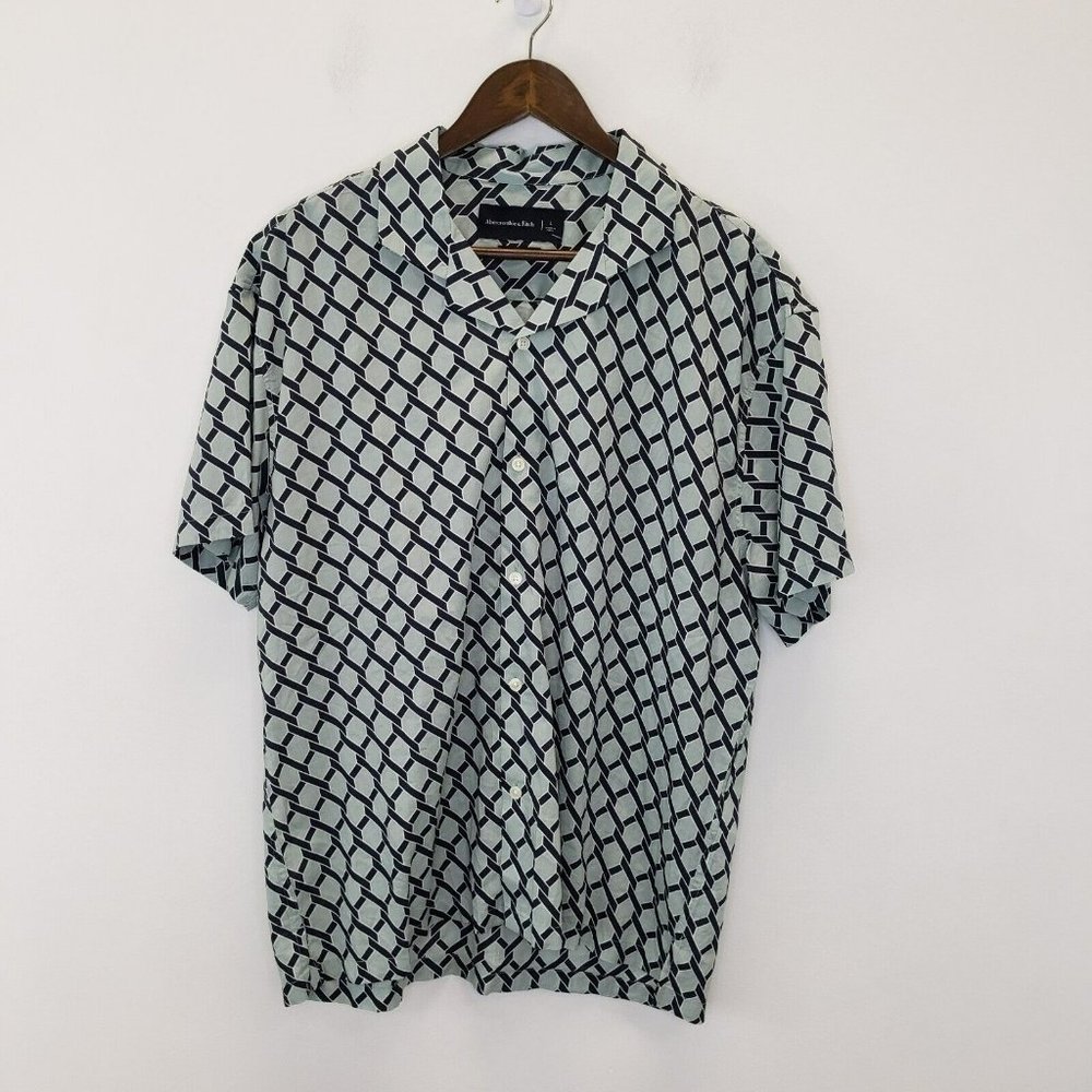 Abercrombie & Fitch Mens Relaxed Button Down Shirt Size L Geometric Short Sleeve